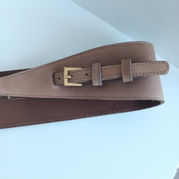 M&S X Twiggy Waist Belt Large Light Brown Leather Double Buckle 34 - 36.5 inch - Picture 3 of 7